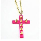 Colar Cruz com Spykes - Pink