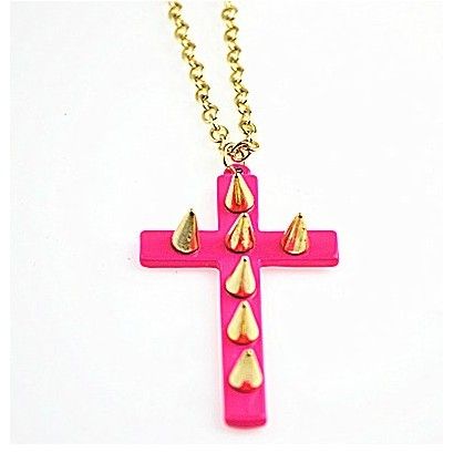 Colar Cruz com Spykes - Pink
